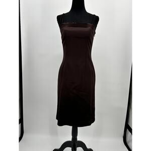 Tahari Satin Cocktail Dress Size 2 Chocolate Brown Spaghetti Strap Sheath